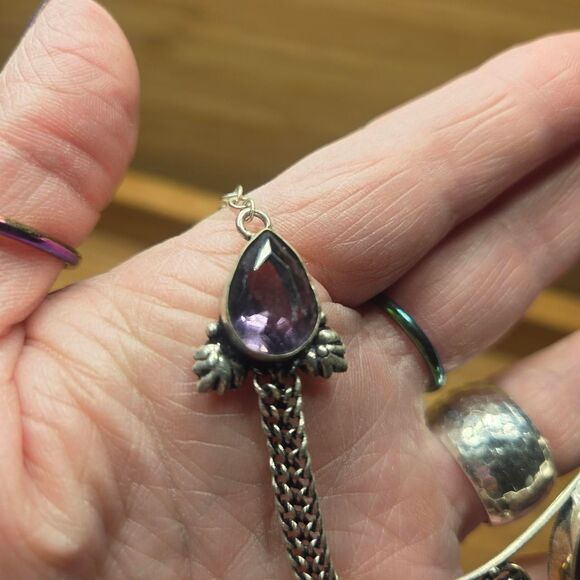 Women's Purple and Silver Jewelry bono necklace handmade - Picture 4 of 8